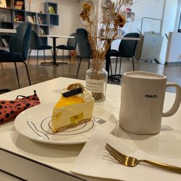 Latte and cheesecake Latte and cheesecake