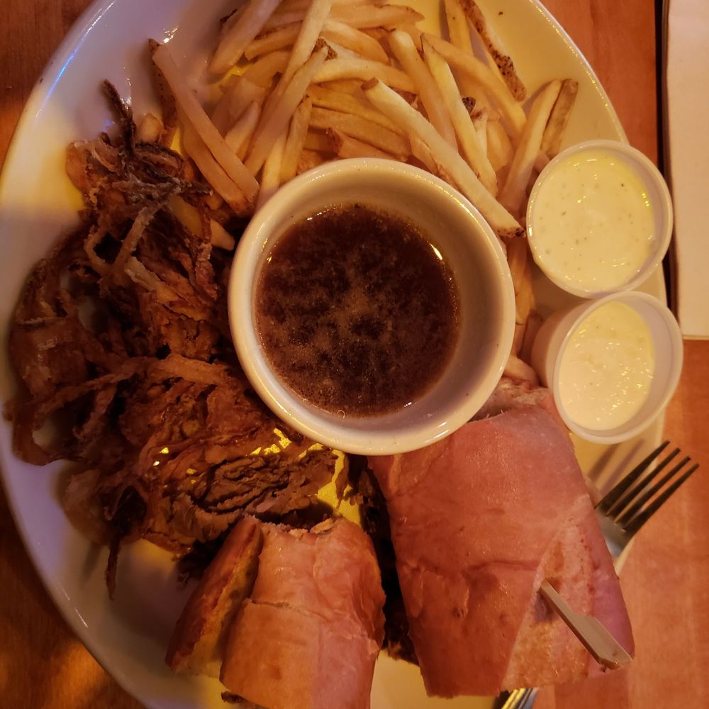 RJ Grunts - French dip with fries. BEWARE... they seem to charge for all changes. Ask questions before you change anything - American Near Me - Chicago, Illinois RJ Grunts - French dip with fries. BEWARE... they seem to charge for all changes. Ask questions before you change anything - American Near Me - Chicago, Illinois
