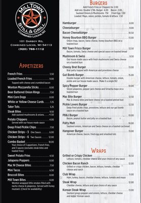 Menu photo 2 Milltown Still & Grill Combined Locks, WI Menu photo 2 Milltown Still & Grill Combined Locks, WI