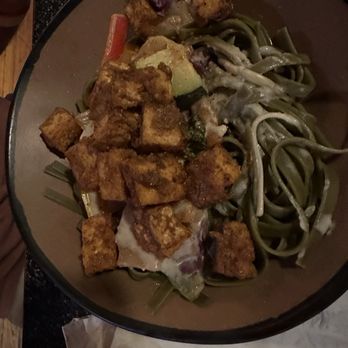Nine Mile - jerk tofu fettuccine (don't remember the name of the dish exactly) - Caribbean Near Me - Asheville, North Carolina Nine Mile - jerk tofu fettuccine (don't remember the name of the dish exactly) - Caribbean Near Me - Asheville, North Carolina