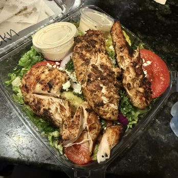 East Side Pockets - From the Grill Salad ($12.04), Greek salad with chicken kabob, romaine, tomatoes, onions, banana peppers, pickles, olives, tabouleh, feta - Middle Eastern Near Me - Providence, Rhode Island