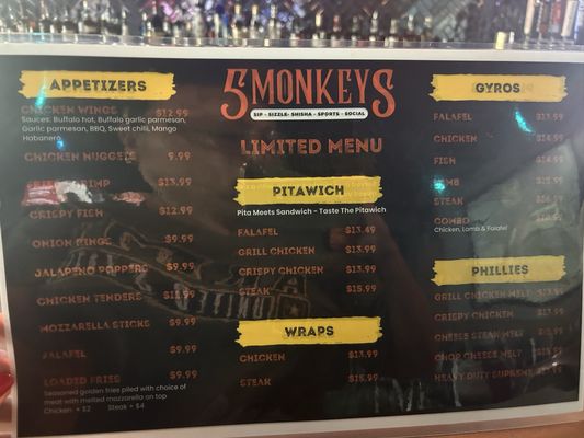 Menu photo 3 5 Monkeys San Antonio, TX