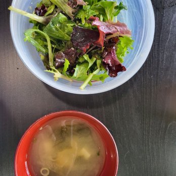 Satomi - Half eaten house salad and miss soup - Japanese Near Me - Tracy, California Satomi - Half eaten house salad and miss soup - Japanese Near Me - Tracy, California