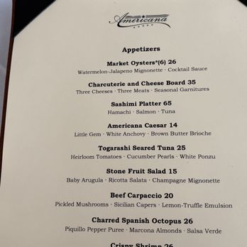Americana - Menu Sept 2026 - New American Near Me - Las Vegas, Nevada