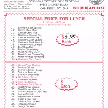 Great Wall Restaurant - This is the Lunch Specials (as of December 2015) - Chinese Near Me - Cobleskill, New York