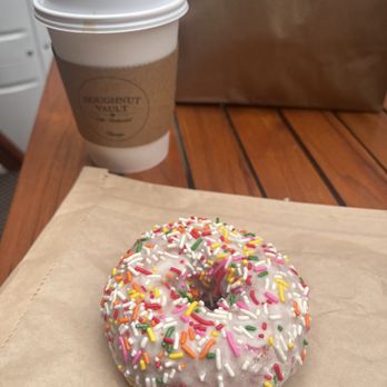 Doughnut Vault - Birthday Cake Doughnut and Black Coffee - Donuts Near Me - Chicago, Illinois