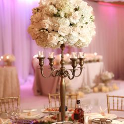 Mod About Events - { Wedding Centerpiece } Gold Towers with Candles & White Roses