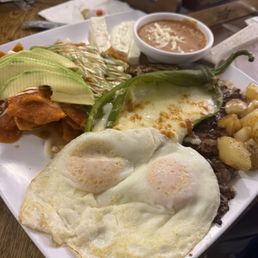 Steak, eggs, chile