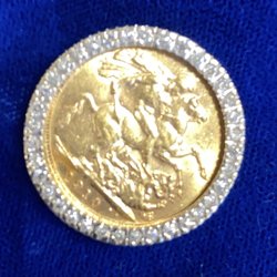 Maritime Jewelers - 1910 British Sovereign Coin set in Diamond Bezel and pendant