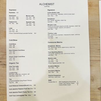 Alchemist Coffee Project - Menu - Coffee & Tea Near Me - Los Angeles, California