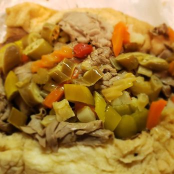 Beef Village - The beef fully assembled with the side of hot peppers. - Hot Dogs Near Me - Woodstock, Illinois