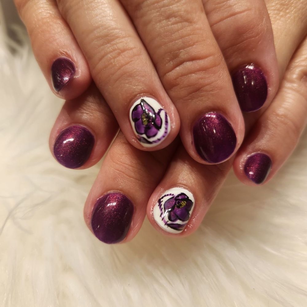 Indelible Nails - Beautiful Jel color with free hand accent that matches the dress I wore to the wedding. - Nail Technicians Near Me - Hales Corners, Wisconsin Indelible Nails - Beautiful Jel color with free hand accent that matches the dress I wore to the wedding. - Nail Technicians Near Me - Hales Corners, Wisconsin