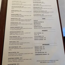 Dinner menu Dinner menu