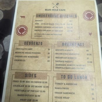 Blue Hole Cafe - the menu and prices - Barbeque Near Me - Benton, Tennessee