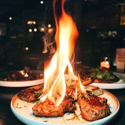 Bazár Tapas Bar & Restaurant - Lamb Chops heirloom roasted potatoes, brussel sprouts, salsa verde