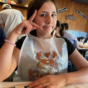 Kickin KAsian - getting her bib ready - Seafood Near Me - Northridge, California