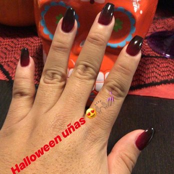 Image Nails & Spa - Back and red ombré powder nails from Halloween's past. - Nail Salons Near Me - San Diego, California Image Nails & Spa - Back and red ombré powder nails from Halloween's past. - Nail Salons Near Me - San Diego, California