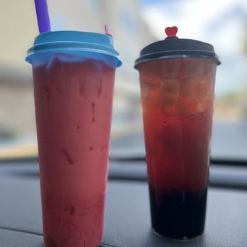 Bee’s Boba - two cups of boba on a car dashboard - Bubble Tea Near Me - Clearwater, Florida