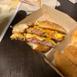 Quarter pounder with pink center, common