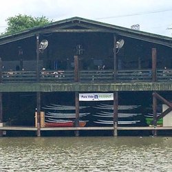 Bottom deck of Buzzard Billy's on the Brazos River near McLane Stadium