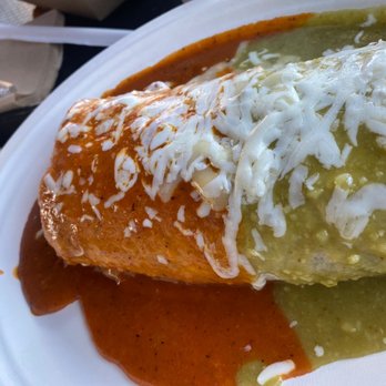 Taco Mesa - Wet burrito; Asada 1/2 green & red sauce - Mexican Near Me - Costa Mesa, California