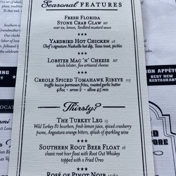 Yardbird Table & Bar - Partial menu. - Southern Near Me - Miami Beach, Florida Yardbird Table & Bar - Partial menu. - Southern Near Me - Miami Beach, Florida