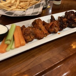 Buffalo and ginger soy wings with fries