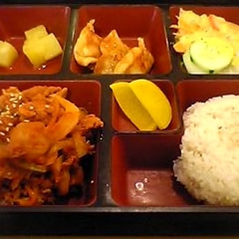 Hanmaru - lunch bento box ~ note the section with the canned pineapple cubes - Korean Near Me - Allston, Massachusetts Hanmaru - lunch bento box ~ note the section with the canned pineapple cubes - Korean Near Me - Allston, Massachusetts
