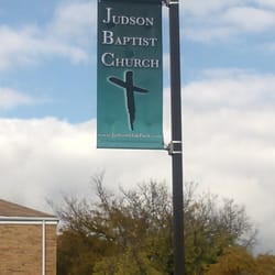 Judson Baptist Church - The church patking lot is located across the street. Look for the church poles.