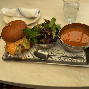 Jacob's Pickles - $19 Lunch special spicy chicken sandwich with soup and salad - Comfort Food Near Me - New York, New York Jacob's Pickles - $19 Lunch special spicy chicken sandwich with soup and salad - Comfort Food Near Me - New York, New York