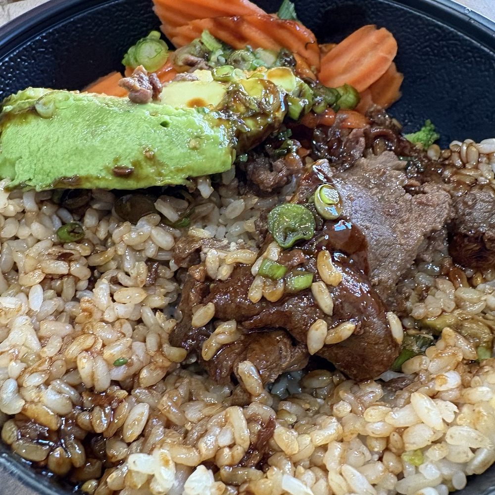 WaBa Grill - Different view of the ribeye bowl with brown rice and steamed carrots - Asian Fusion Near Me - Bakersfield, California WaBa Grill - Different view of the ribeye bowl with brown rice and steamed carrots - Asian Fusion Near Me - Bakersfield, California