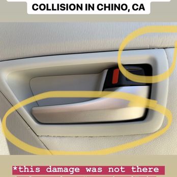 Caliber Collision - The damaged car panel I got back after they installed new leather that didn't even match. I should've never asked them to "fix" the scratch - Body Shops Near Me - Chino, California