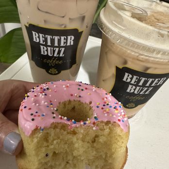 Better Buzz Coffee - Laguna Hills - Large Lavender Tea Latte, Regular Cinnamon Cream Cold Brew, GF Vegan Donut (yum) - Coffee & Tea Near Me - Laguna Hills, California
