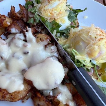 Ridge Cafe - This was the Benedict. It was alright, the potatoes with alfredo were the best part! - Pizza Near Me - Draper, Utah