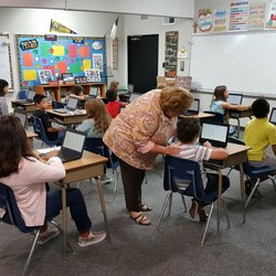 Shoreline Preschool - Computer class with Mrs. Hinnant, and Mrs. Yonkers.