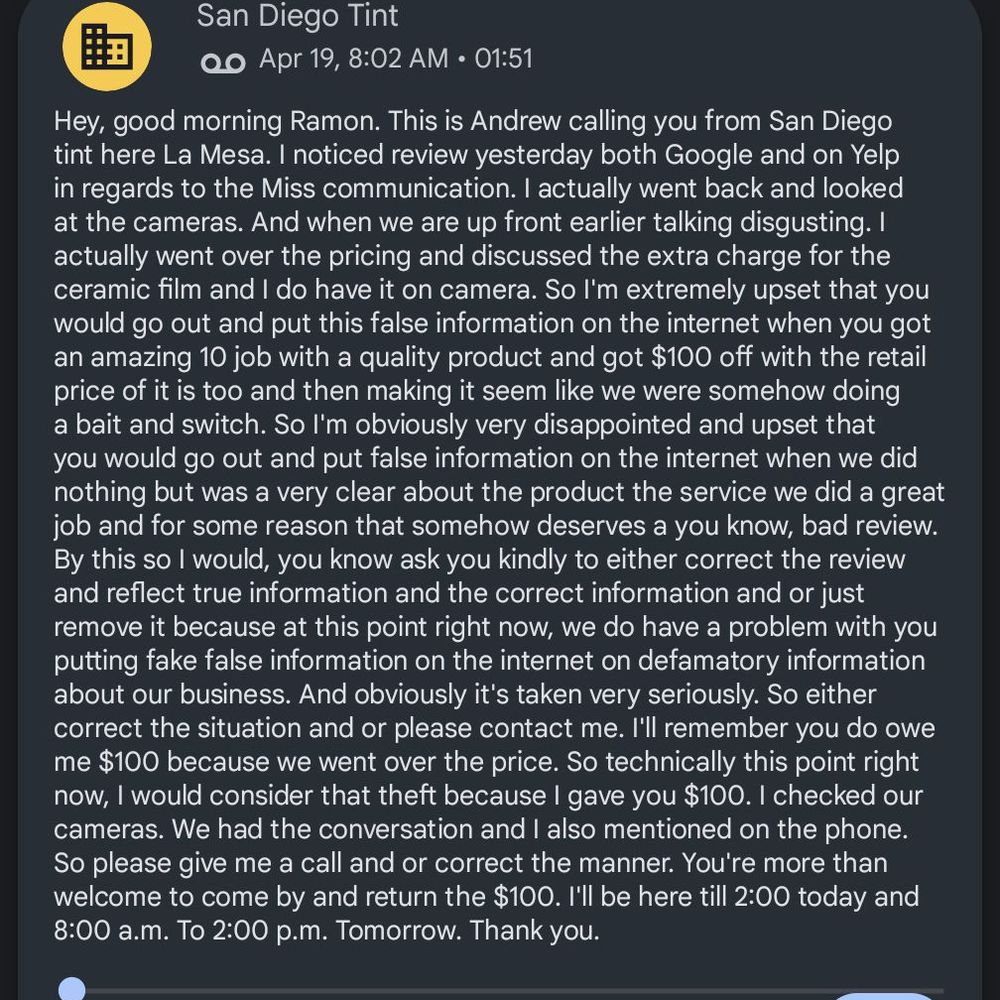 The first message he left demanding I pay him the refunded money back.
