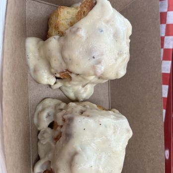 Little Ola's Biscuits - Biscuit with meat sausage gravy - Salad Near Me - Austin, Texas Little Ola's Biscuits - Biscuit with meat sausage gravy - Salad Near Me - Austin, Texas