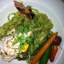 Restaurant Terrasse Le Vieux Club House - Grilled halibut with tagliatelle pasta! Delicious!