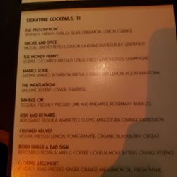 Bamboo Room - Cocktail menu. Back side of the menu has wine.