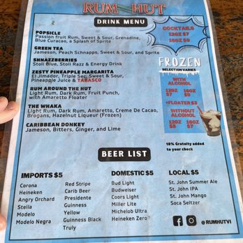 The Rum Hut - Menu January 2024 - Cocktail Bars Near Me - Saint Thomas, Virgin Islands