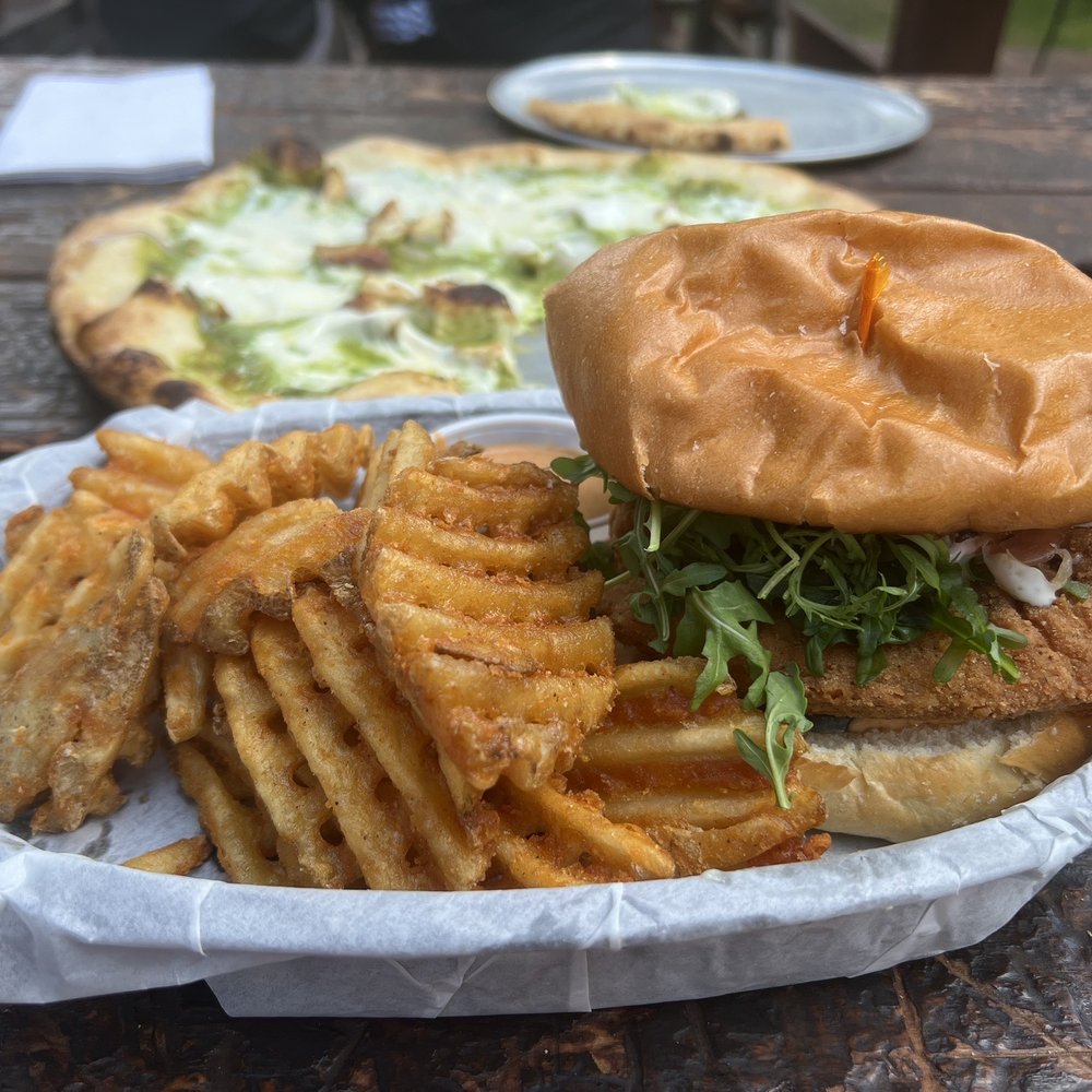 Gannett Grill - When Pigs Fly sandwich with seasoned waffle fries - Pizza Near Me - Lander, Wyoming Gannett Grill - When Pigs Fly sandwich with seasoned waffle fries - Pizza Near Me - Lander, Wyoming