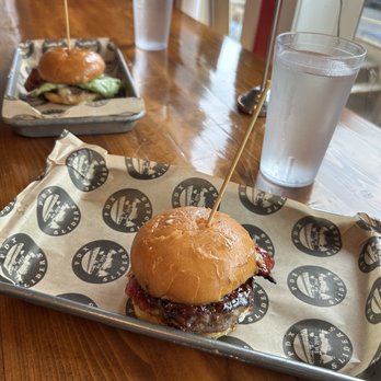PDX Sliders - Sellwood slider in the back Hawthorn slider in the front. - Burgers Near Me - Portland, Oregon PDX Sliders - Sellwood slider in the back Hawthorn slider in the front. - Burgers Near Me - Portland, Oregon