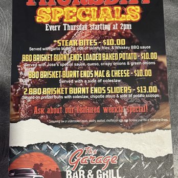 The Garage Bar & Grill - Thursday Specials! Delicious!! - Bars Near Me - Bremerton, Washington The Garage Bar & Grill - Thursday Specials! Delicious!! - Bars Near Me - Bremerton, Washington