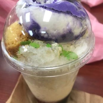Manila Wok & Grill - Halo halo ( crushed ice with sweet fillings topped with flan and ube ice cream ) - Filipino Near Me - Fontana, California