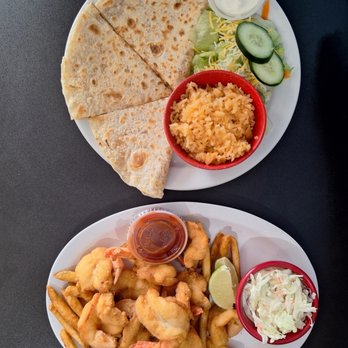 Into the Blue Restaurant - Quesadilla plate and fried shrimp plate. - Seafood Near Me - Port Isabel, Texas