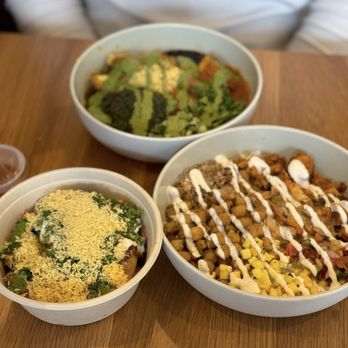 RASA - Samosa Chaat(small bowl), Spicy Chili Chicken Bowl(right), Tandoori Paneer Bowl(back) - Indian Near Me - Rockville, Maryland RASA - Samosa Chaat(small bowl), Spicy Chili Chicken Bowl(right), Tandoori Paneer Bowl(back) - Indian Near Me - Rockville, Maryland