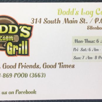 Dodd's Log Cabin Grill - Company business card. - American Near Me - Ellenboro, West Virginia