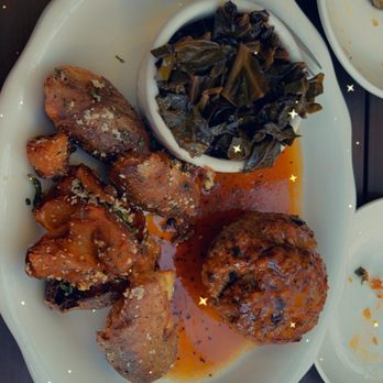 Tupelo Honey Southern Kitchen & Bar - Bourbon Peppercorn Glazed Meatloaf Collards with Bacon***Parmesan & Rosemary Potato Cracklins* - Southern Near Me - Denver, Colorado Tupelo Honey Southern Kitchen & Bar - Bourbon Peppercorn Glazed Meatloaf Collards with Bacon***Parmesan & Rosemary Potato Cracklins* - Southern Near Me - Denver, Colorado