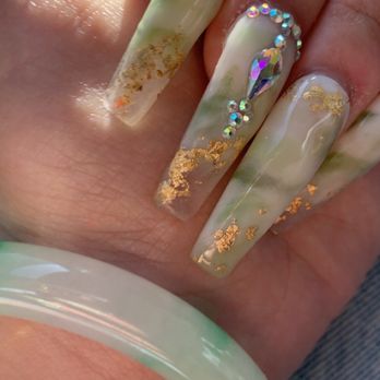 Perfect Ten Nails - Acrylic Jade inspired nail set - Nail Salons Near Me - Danville, California