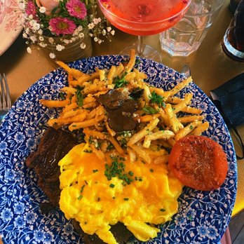 Little Hen - Steak and Eggs Sizzling Style with truffle fries - Breakfast & Brunch Near Me - Weston, Florida